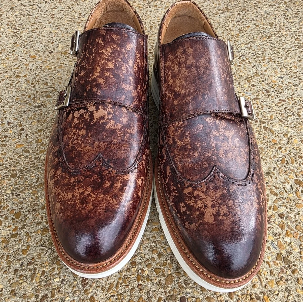 TAFT 365 Model 105 Brown Espresso Leather Double Monk Strap Shoes Mens Size 8.5